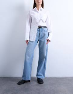 Mid rise loose fit straight jean in bleach