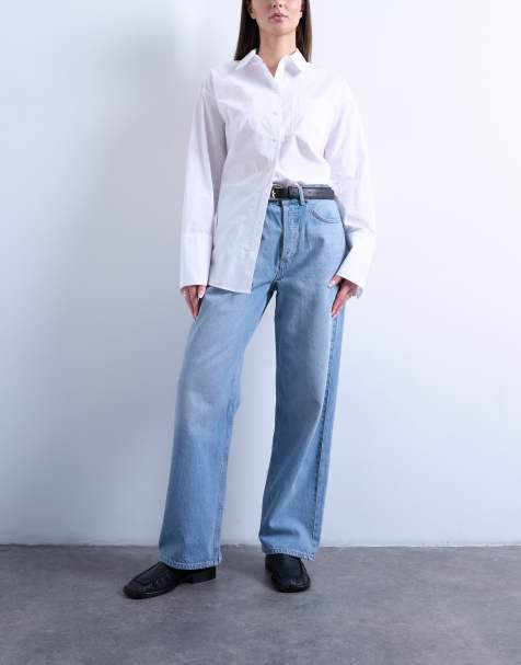 Topshop Hourglass mid rise loose fit straight jean in bleach