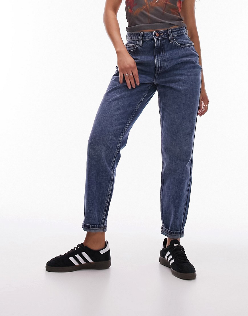 Topshop Hourglass Mom Jeans In Mid Blue