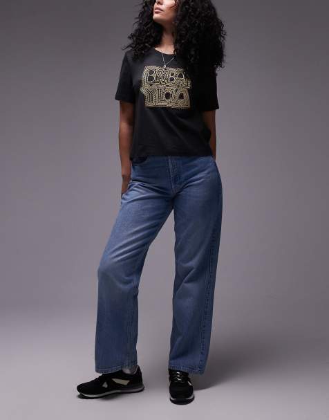 Topshop Hourglass mid rise loose fit straight jean in mid blue 