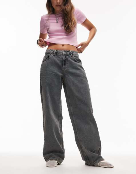 Topshop – Hourglass – Niebieskoszare jeansy o luźnym kroju z regulowaną talią - view 1