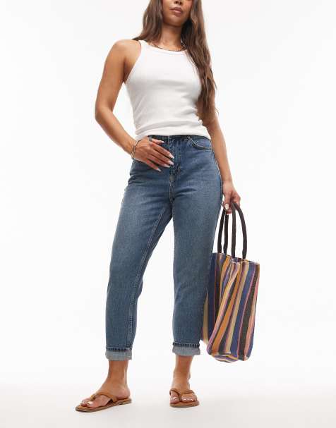 Topshop Hourglass Original high rise Mom jeans in mid blue - view 1