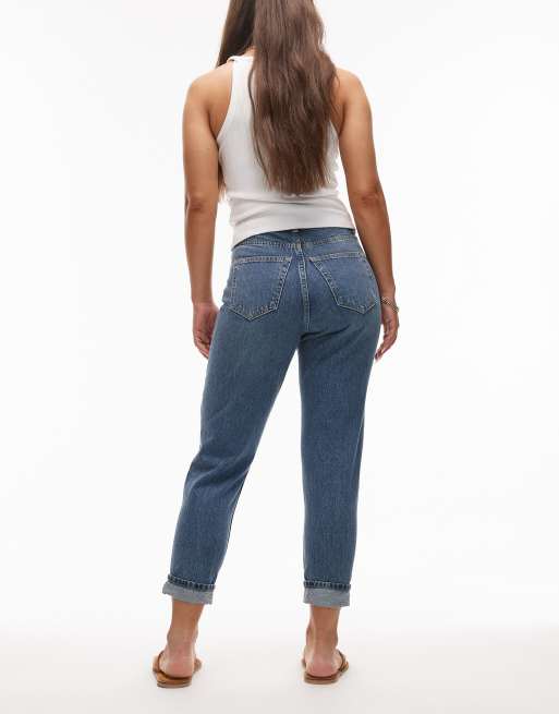 Topshop Hourglass Original high rise Mom jeans in mid blue, 2 of 5
