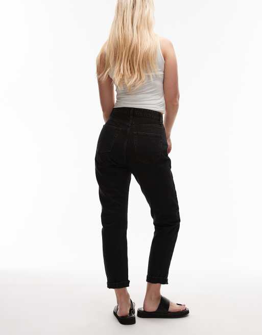Topshop Hourglass Original high rise Mom jeans in washed black, 3 of 5