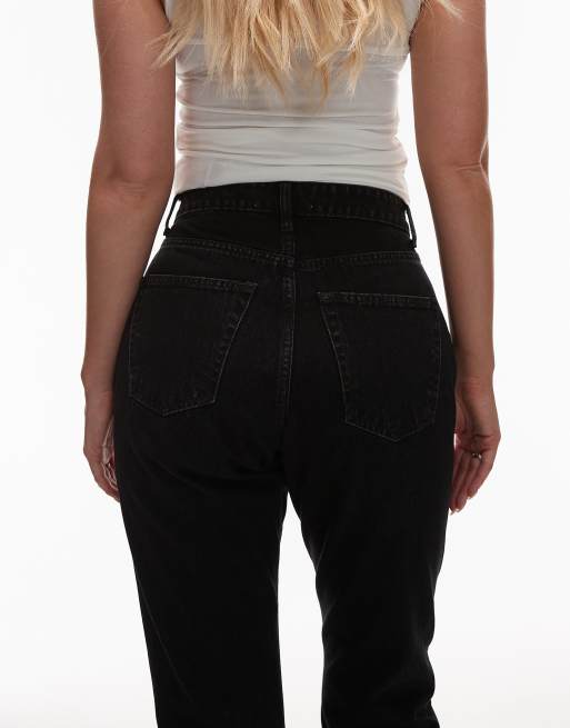 Topshop Hourglass Original high rise Mom jeans in washed black, 4 of 5