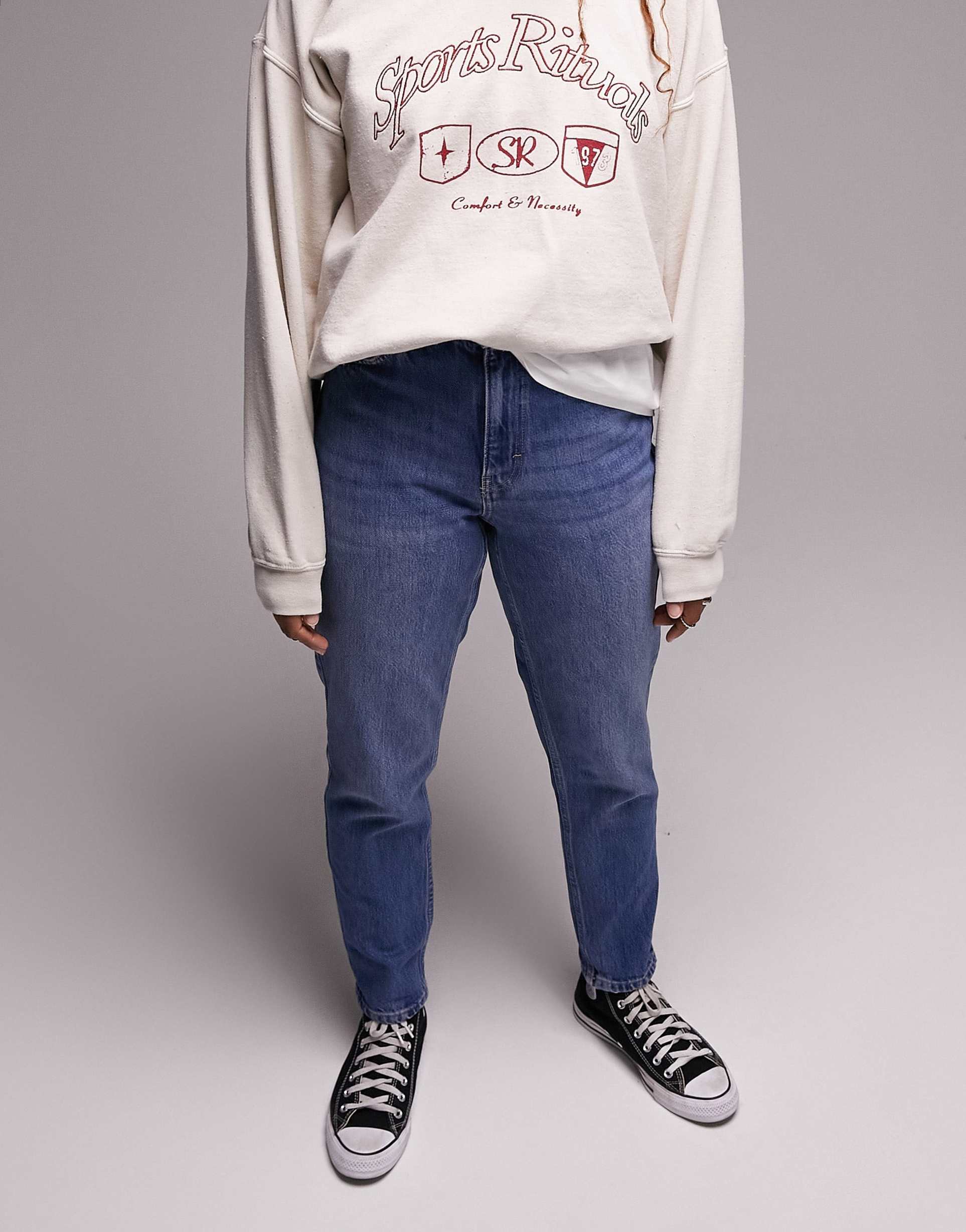 topshop hourglass original mom high rise jean in mid blue