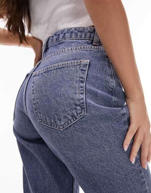 Topshop Hourglass Original Mom high rise jeans in mid blue, 3 of 5