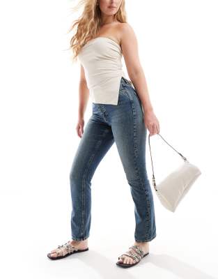 Topshop Hourglass - Original - Mom-Jeans in Rußblau mit hohem Bund