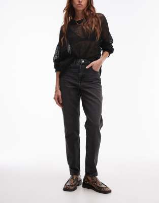 Topshop Hourglass - Original - Mom-Jeans in schwarzer Waschung mit hohem Bund