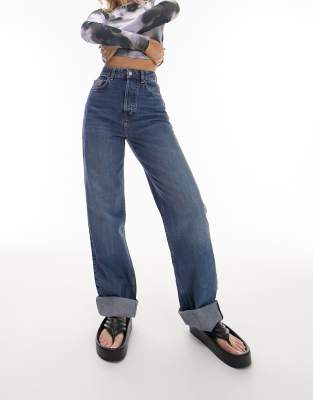 Topshop Hourglass oversized Mom jeans in mid blue