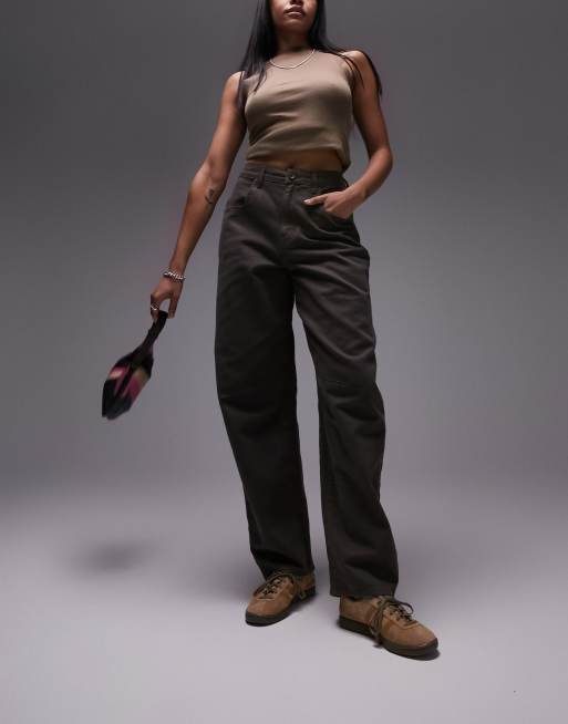 Topshop Hourglass - Pantalon ample avec languette à l'arrière - Chocolat