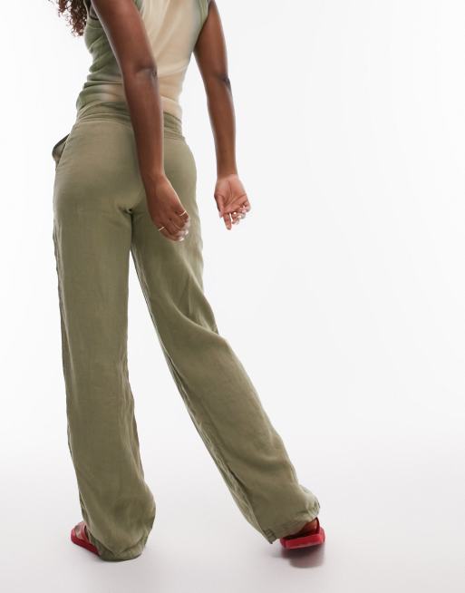 Topshop Hourglass - Pantalon cargo droit en lin à taille basse - Kaki, 3 de 4