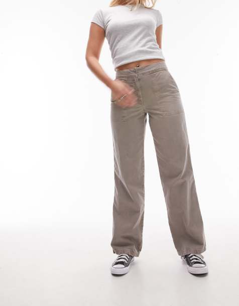 Topshop Hourglass - Pantalon droit à taille basse - Taupe délavé - view 1