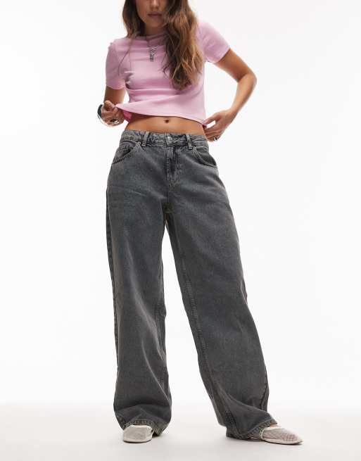 Topshop Hourglass - Ruimvallende jeans met riempje achter in blauwgrijs 