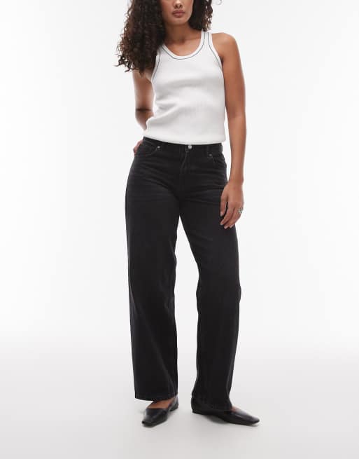 Topshop - Hourglass - Ruimvallende jeans met riempje in zwarte wassing