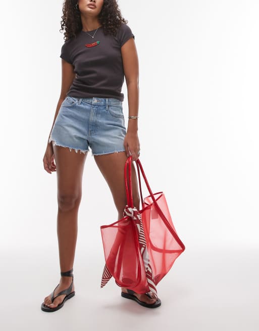 Topshop - Hourglass - Short en jean coupe mom évasée avec déchirures - Délavé, 3 de 5
