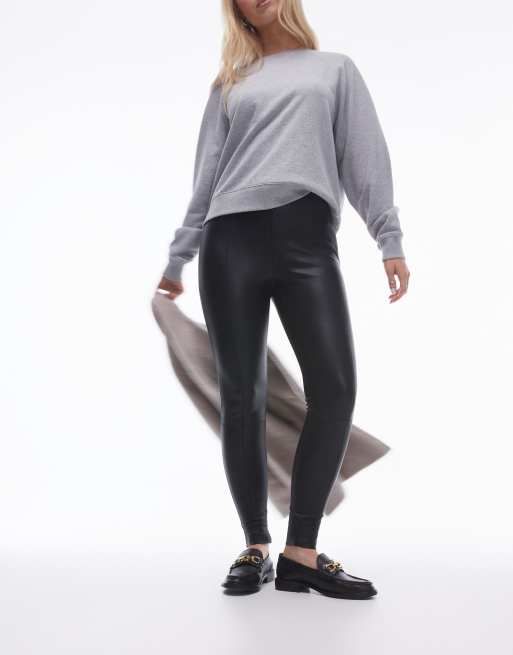 Topshop Hourglass skinny faux leather trouser in black 