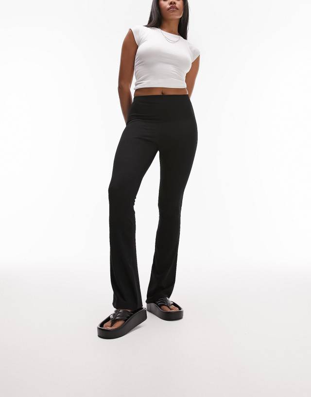 Topshop Hourglass - skinny rib flared trouser in black