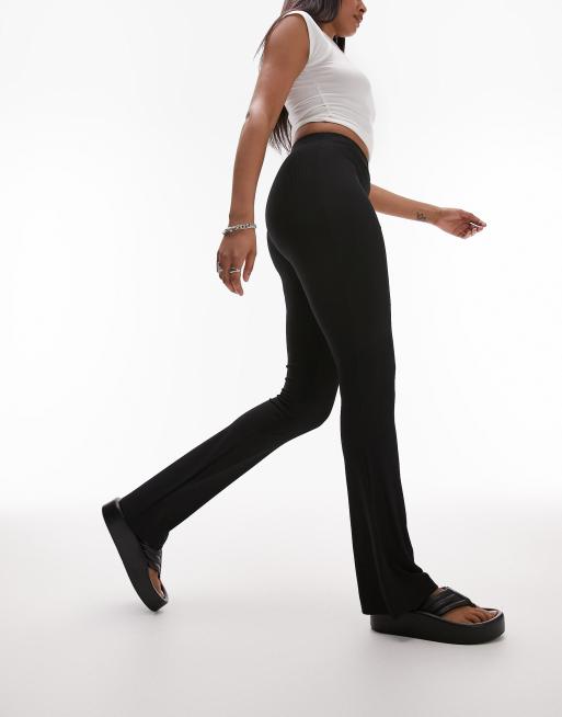 New Look ribbed flare trouser in black