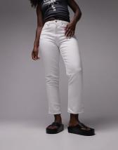 Don't Think Twice Tall DTT Tall straight leg jeans with raw hem and knee  rips in white - ShopStyle