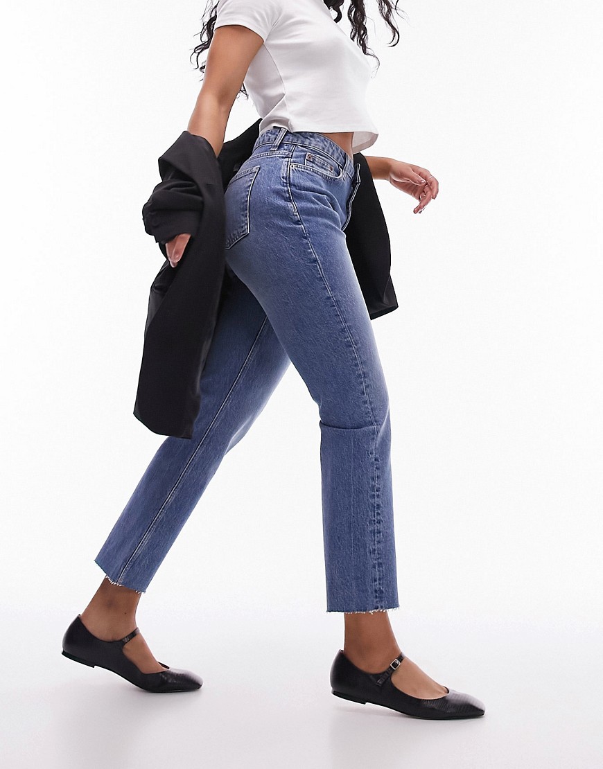 Topshop Hourglass Straight Jeans In Mid Blue