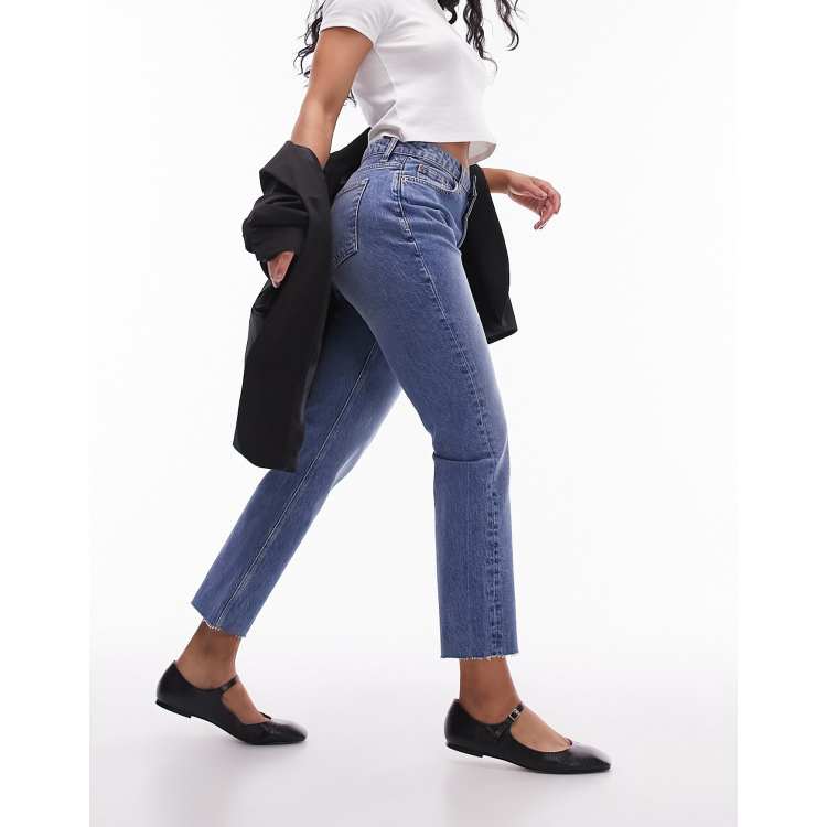 Topshop Hourglass straight jeans in mid blue | ASOS