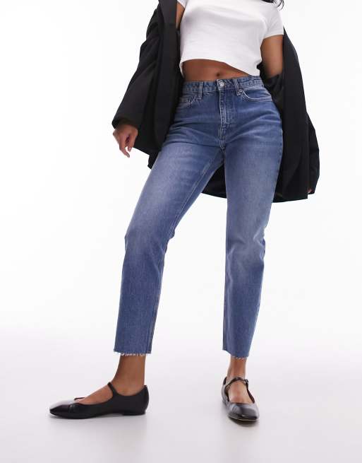 Topshop Hourglass straight jeans in mid blue | ASOS