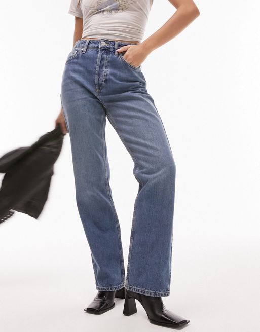Topshop Hourglass straight Kort jeans in mid blue