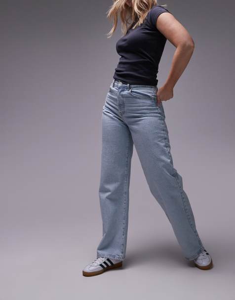 Topshop Hourglass mid rise loose fit straight jean in bleach