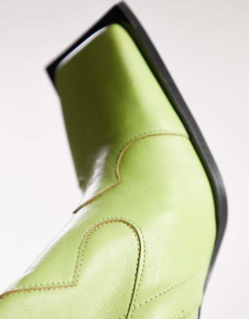 Topshop Hudson premium leather heeled western boot in lime