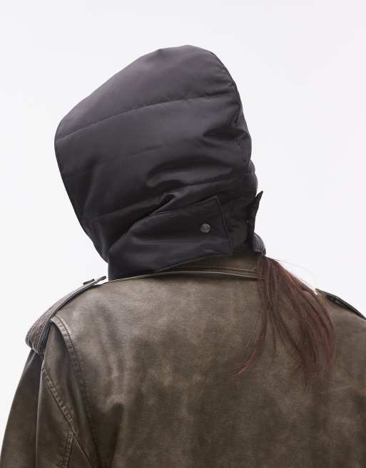Topshop – Hugo – Czarna nylonowa chusta ocieplana na głowę, 2 z 4