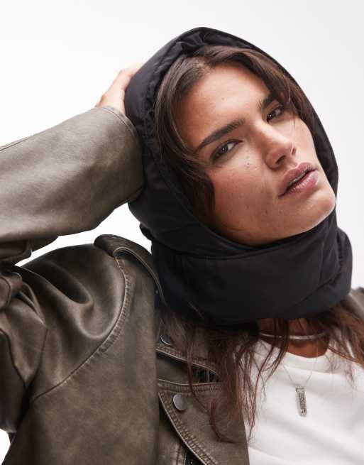 Topshop – Hugo – Czarna nylonowa chusta ocieplana na głowę, 3 z 4
