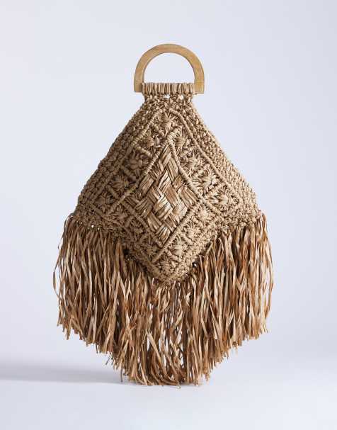 Topshop - Hugo - Geweven tas van stro met kwastjes in naturel - view 1