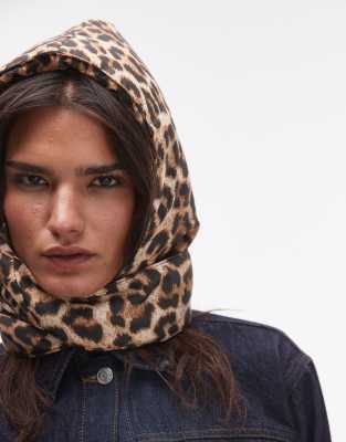 Hugo nylon padded headscarf in leopard print-Multi