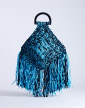 Topshop Hugo weave tassel straw bag in blue & black