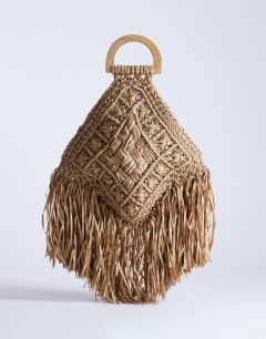 Hugo weave tassel straw bag in natural