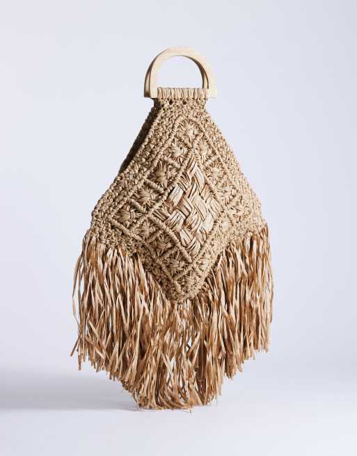 Topshop Hugo weave tassel straw bag in natural, 4 of 4