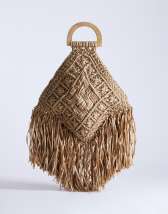 Topshop Hugo weave tassel straw bag in nautral