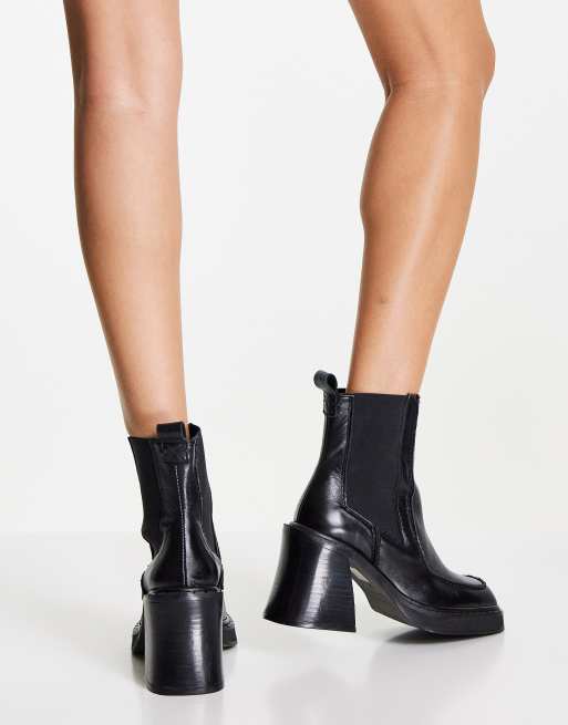 Topshop Hunter Ankle Boots aus Leder in Schwarz mit Absatz ASOS