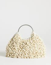 Topshop Hunter bead grab bag with metal handle in ivory