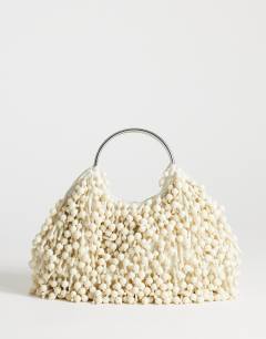 Hunter bead grab bag with metal handle in ivory