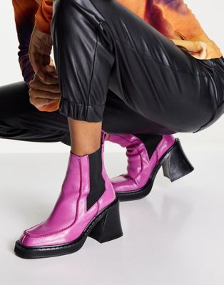 Topshop Hunter heeled leather ankle boot in pink