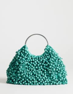 Hunter medium bead grab bag with metal handle in teal
