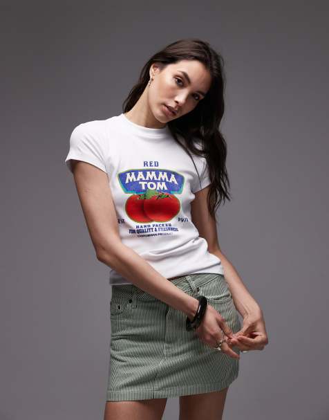 Topshop - Hvid basis-T-shirt i jersey med grafisk Mamma Tom-print - view 1