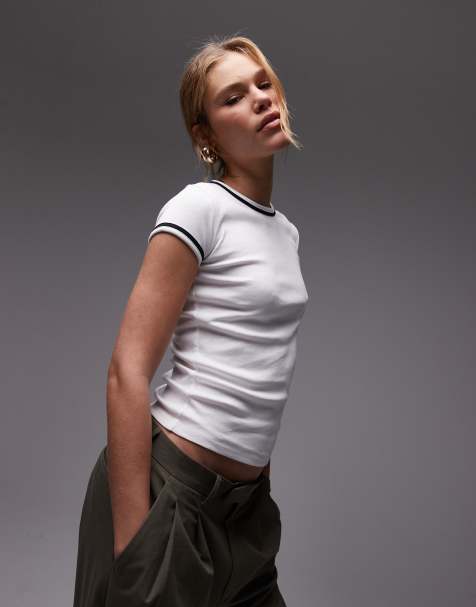 Topshop - Hvid basis-t-shirt med kontrastkanter - view 1
