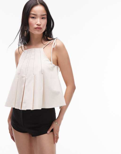 Topshop - Hvid cami-top i twill med kontrastsyninger