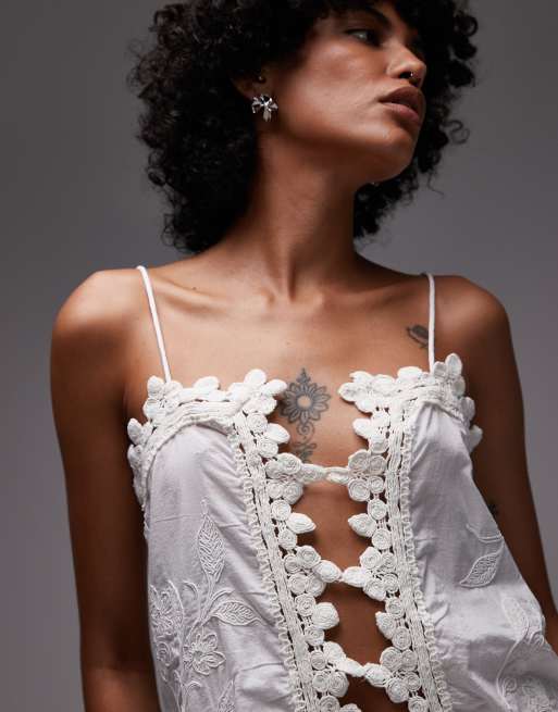 Topshop - Hvid camisol med tørklædedesign og broderet blonde, 4 af 4