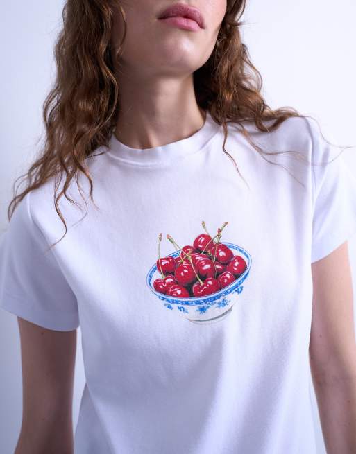 Topshop - Hvid hverdags-T-shirt med kirsebærprint, 3 af 4