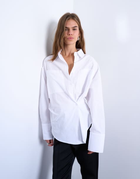 Topshop - Hvid og langærmet skjorte med asymmetrisk knapstolpe og stram talje - view 1