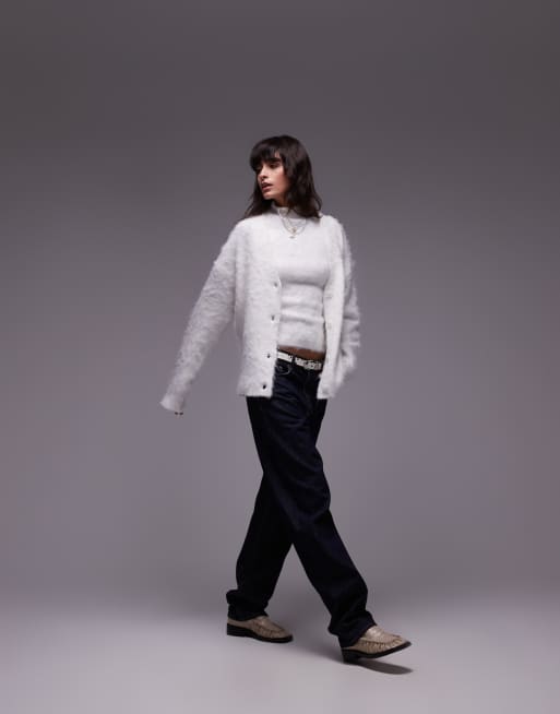 Topshop - Hvid og oversized cardigan i superlodden strik - Del af sæt, 4 af 4